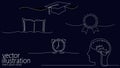 Online education one line graduation icon set. E-learning training skill courses. Certificate student diploma sketch