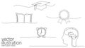 Online education one line graduation icon set. E-learning training skill courses. Certificate student diploma sketch