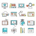 Online education ouitline icons vector set of distance school and webinar symbols.