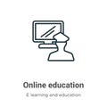 Online education outline vector icon. Thin line black online education icon, flat vector simple element illustration from editable Royalty Free Stock Photo