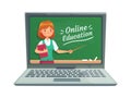 Online education with personal teacher. Professor teach computer technology. School blackboard isolated on laptop vector Royalty Free Stock Photo