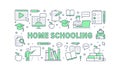 Online Education poster with line icons. Vector illustration for banner included icon as student, computer, books