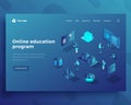 Online education program isometric landing page template global access to knowledge web banner