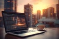 online education for programming create software program with city skyscraper and coffee, generative AI