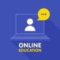 Online education resources vector line icon, online learning courses, distant education, e-learning tutorials Royalty Free Stock Photo