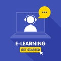 Online education resources vector line icon, online learning courses, distant education, e-learning tutorials Royalty Free Stock Photo