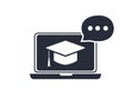 Online education resources vector line icon, online learning courses, distant education, e-learning tutorials. Royalty Free Stock Photo