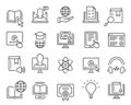 Online Education in School and University Line Icon Set. Digital Study in Computer Courses Linear Pictogram. Web Book