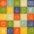 Online education seamless pattern with linear icons. E-learning, online course, webinar, e-book, video conference, home studying.