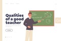 Online education service landing page with qualities of good teacher promotional inscription