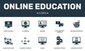 Online Education set icons collection. Includes simple elements such as E-learning, Webinar, E-book, Blended learning