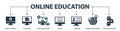 Online Education set icons collection. Includes simple elements such as video tutorials, e-learning, distance education, online