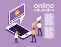 Online education with smartphone and mini people Royalty Free Stock Photo