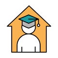 Online education, stay at home graduation virtual, website and mobile training courses line and fill icon