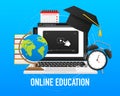 Online education, online study concept. Computer technology flat illustration. Abstract illustration