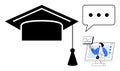 Online Education Concept with Graduation Hat, Speech Bubble, and Virtual Learning Tools Royalty Free Stock Photo