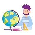 Online education teacher school globe book and ruler cartoon