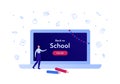 Online education technology concept. Vector flat person illustration. Big laptop with back to school banner and button. Male Royalty Free Stock Photo