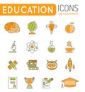 Online Education Thin Lines Color Web Icon Set