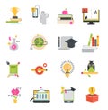 Online education vector icons set distance education school and webinar teamwork symbols. Educational languages school