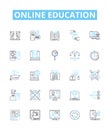 Online Education vector line icons set. Elearning, Distance, Courses, Webinars, Virtual, Tutorials, Classes illustration