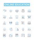 Online Education vector line icons set. Elearning, Distance, Courses, Webinars, Virtual, Tutorials, Classes illustration