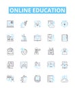 Online Education vector line icons set. Elearning, Distance, Courses, Webinars, Virtual, Tutorials, Classes illustration