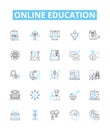 Online Education vector line icons set. Elearning, Distance, Courses, Webinars, Virtual, Tutorials, Classes illustration