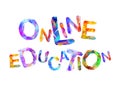 Online education. Words of colorful triangular letters