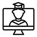 Online educationa line icon. Student on monitor vector illustration isolated on white. E-learning outline style design Royalty Free Stock Photo