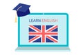 Online English Learning, distance education concept. Language training and courses. Studying foreign languages on a website in a Royalty Free Stock Photo