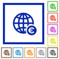 Online Euro payment flat framed icons