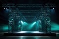 Online event entertainment concept. Background for concert. Blue stage spotlights. Empty stage with blue spotlights. Royalty Free Stock Photo