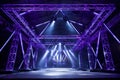 Online event entertainment concept. Background for concert. Purple stage spotlights. Empty stage with blue spotlights. Royalty Free Stock Photo