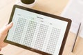 Online exam. girl student testing exercise. Examination test on the tablet for school, university. multiple choice answer sheet. Royalty Free Stock Photo