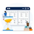 online exam with multiple choice test, student using laptop, hourglass timer, and study books, Symbolizing online education, Royalty Free Stock Photo
