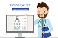 Online Eye Test,snellen on computer screen,caucasian male doctor optometrist Royalty Free Stock Photo