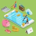 Online family budget flat isometric vector concept