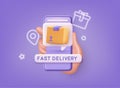 Online fast delivery service concept, online order tracking, delivery home and office. 3D Vector Illustrations