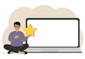 Online feedback, customer experience, user satisfaction concept. Man giving star rating online using laptop. Positive