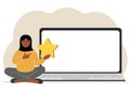 Online feedback, customer experience, user satisfaction concept. Woman giving star rating online using laptop. Positive