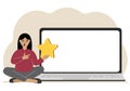 Online feedback, customer experience, user satisfaction concept. Woman giving star rating online using laptop. Positive