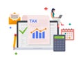 Online filling tax form payment. Calendar show tax payment date. Accounting and financial management