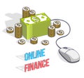 Online finance concept, web payments, internet earnings, online banking, cash money stacks with computer mouse connected to piles Royalty Free Stock Photo