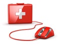 Online first aid. Mose and medical kit. Royalty Free Stock Photo