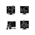 Online fitness athletic trainings black glyph icons set on white space.