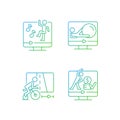 Online fitness athletic trainings gradient linear vector icons set.