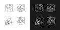 Online fitness athletic trainings linear icons set for dark and light mode.