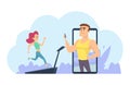Online fitness coach. Personal training vector concept. Online training vector illustration with running girl