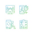 Online fitness wellness programs gradient linear vector icons set.